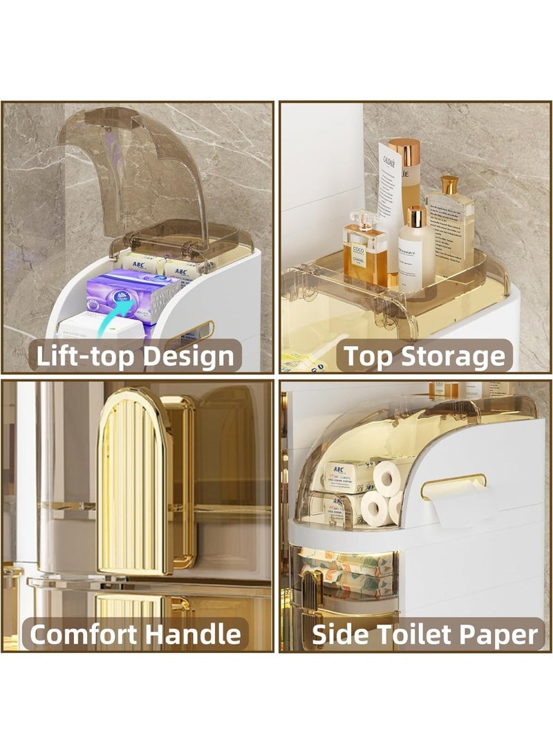 ناما خزينة حمام رفيعة 3 طبقات توربو للتخزين، ضيقة، بلاستيك مقاوم للمياه، أرضية بتنظيم الأدراج، علبة مناديل وعجلات للمطبخ الصغير، الغسيل، غرفة المعيشة، الحمام - Image 5